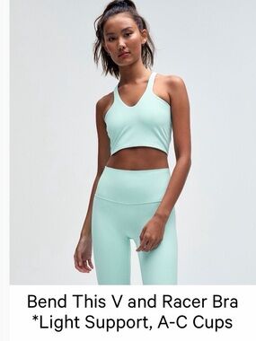 Bend This V and Racer Bra - Light Support Sports Bra in Ideal Mint